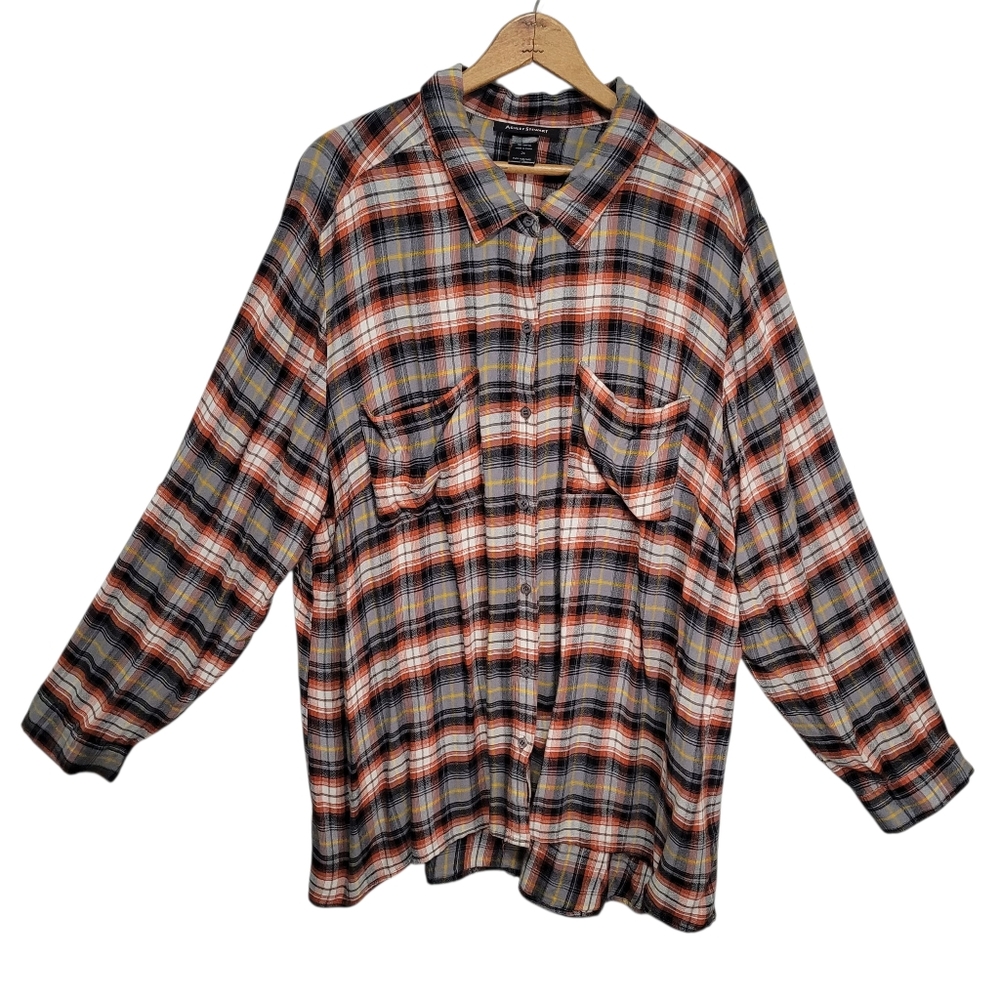 Ashley Stewart Plaid Long Sleeve Button Down Shirt Women's Size 24 Flawed Grunge